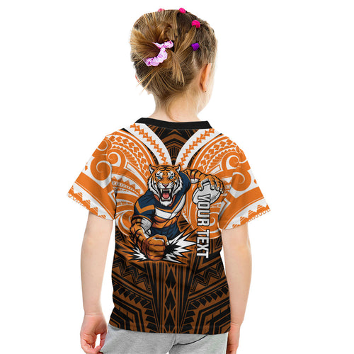 Custom Wests Tigers Kid T Shirt TigerWarrior Polynesia Islander Rugby Mascot