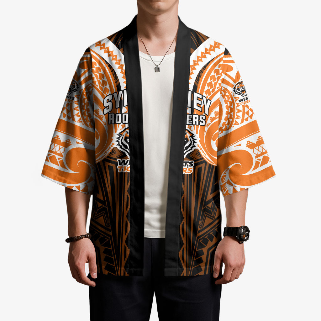Custom Wests Tigers Kimono TigerWarrior Polynesia Islander Rugby Mascot