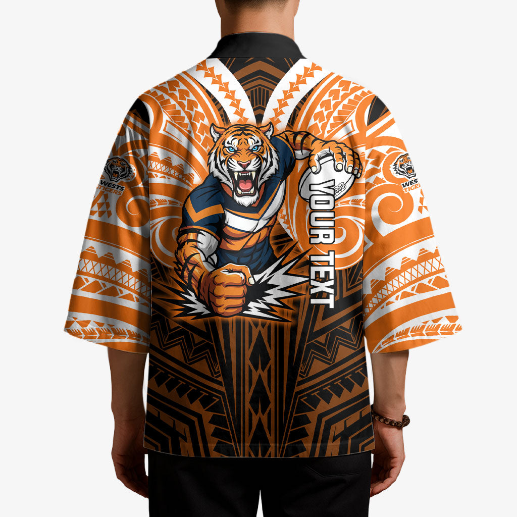 Custom Wests Tigers Kimono TigerWarrior Polynesia Islander Rugby Mascot