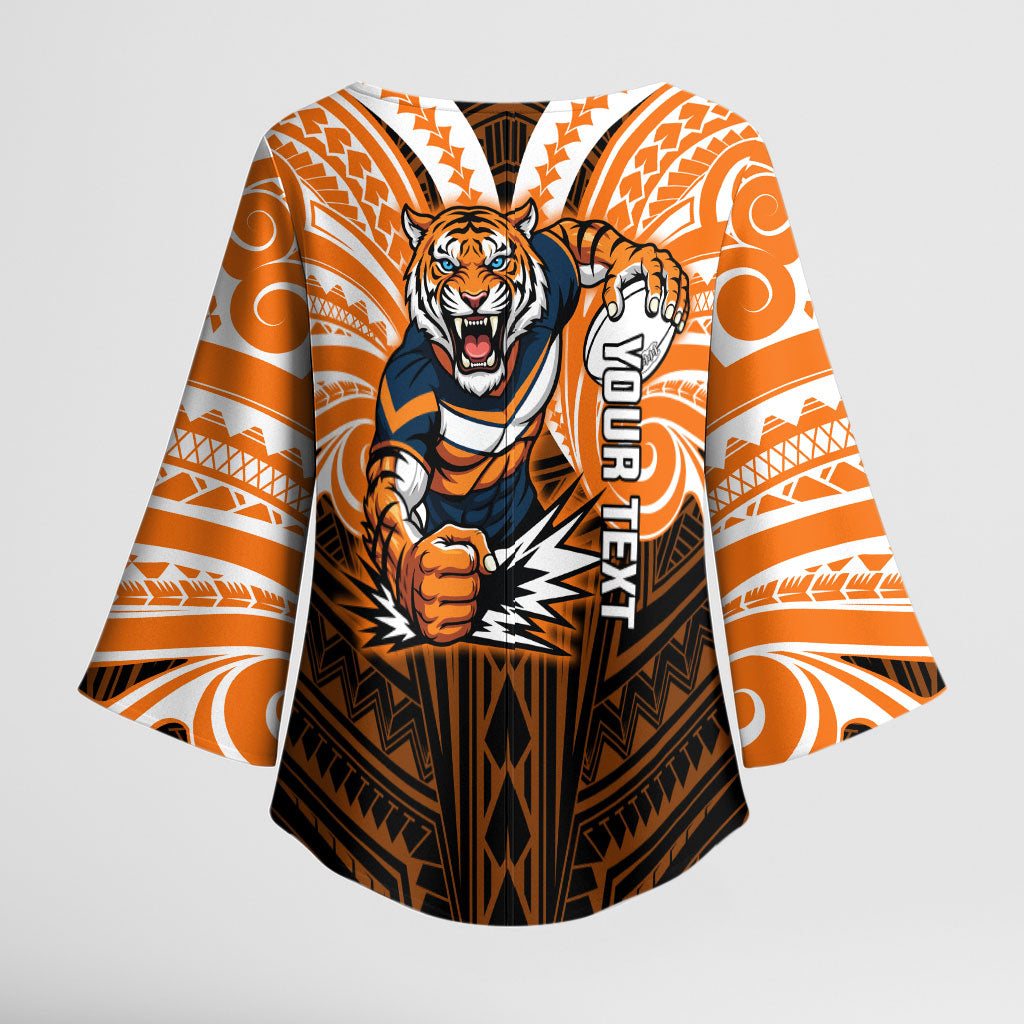 Custom Wests Tigers Kimono Sleeve Blouse TigerWarrior Polynesia Islander Rugby Mascot