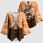 Custom Wests Tigers Kimono Sleeve Blouse TigerWarrior Polynesia Islander Rugby Mascot