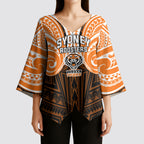 Custom Wests Tigers Kimono Sleeve Blouse TigerWarrior Polynesia Islander Rugby Mascot