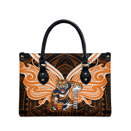 Custom Wests Tigers Leather Bag TigerWarrior Polynesia Islander Rugby Mascot