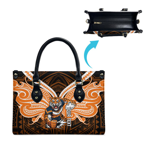 Custom Wests Tigers Leather Bag TigerWarrior Polynesia Islander Rugby Mascot