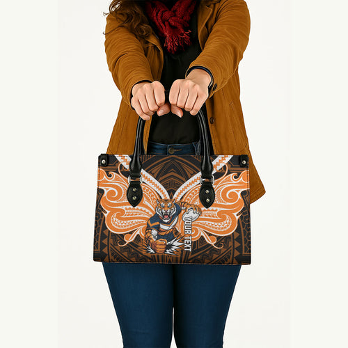 Custom Wests Tigers Leather Bag TigerWarrior Polynesia Islander Rugby Mascot