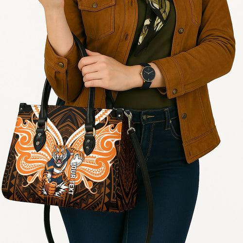 Custom Wests Tigers Leather Bag TigerWarrior Polynesia Islander Rugby Mascot
