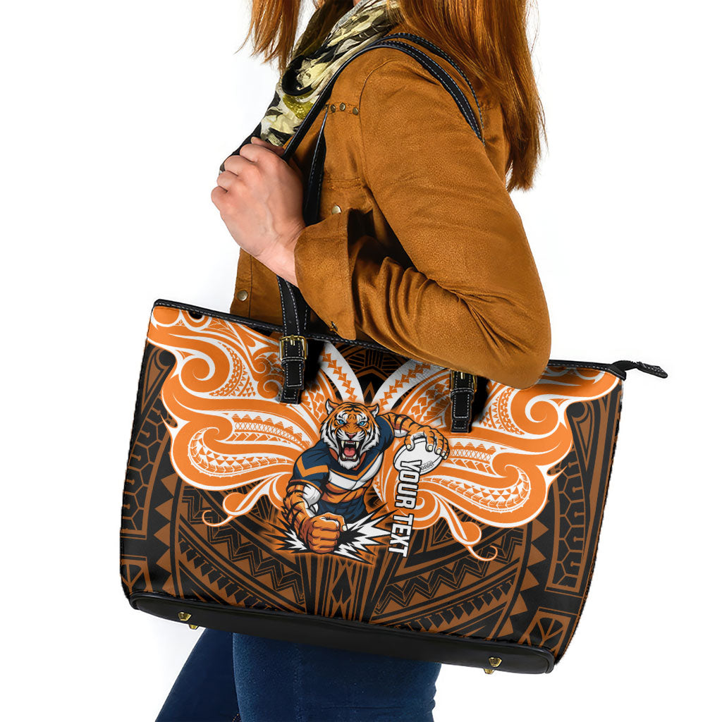 Custom Wests Tigers Leather Tote Bag TigerWarrior Polynesia Islander Rugby Mascot
