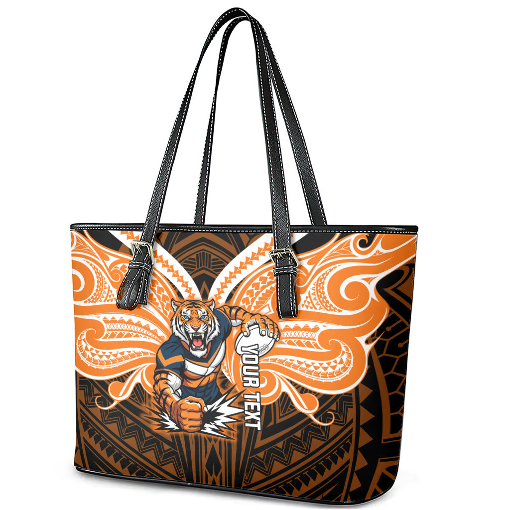 Custom Wests Tigers Leather Tote Bag TigerWarrior Polynesia Islander Rugby Mascot