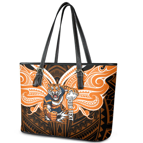 Custom Wests Tigers Leather Tote Bag TigerWarrior Polynesia Islander Rugby Mascot