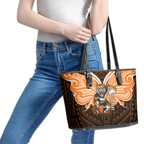Custom Wests Tigers Leather Tote Bag TigerWarrior Polynesia Islander Rugby Mascot