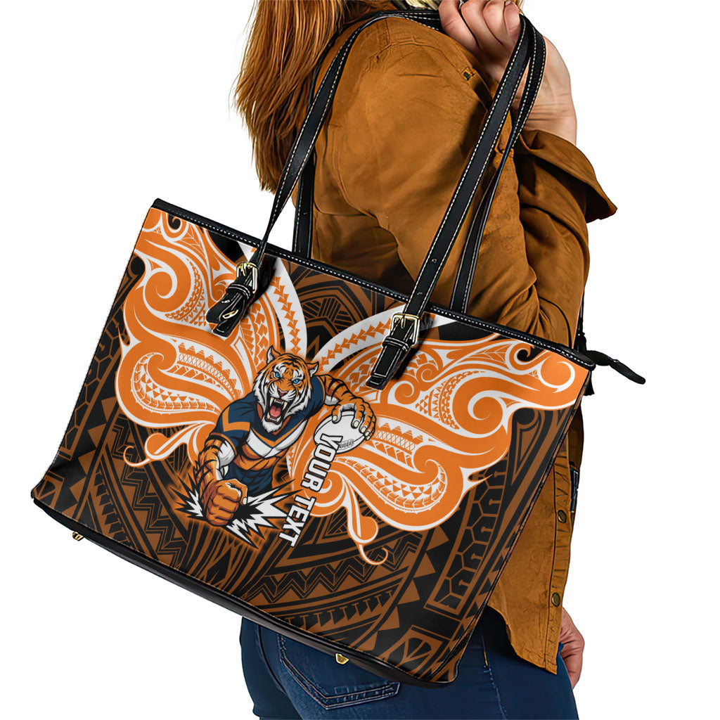 Custom Wests Tigers Leather Tote Bag TigerWarrior Polynesia Islander Rugby Mascot