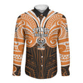 Custom Wests Tigers Long Sleeve Button Shirt TigerWarrior Polynesia Islander Rugby Mascot