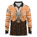 Custom Wests Tigers Long Sleeve Polo Shirt TigerWarrior Polynesia Islander Rugby Mascot