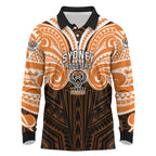 Custom Wests Tigers Long Sleeve Polo Shirt TigerWarrior Polynesia Islander Rugby Mascot