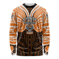 Custom Wests Tigers Long Sleeve Shirt TigerWarrior Polynesia Islander Rugby Mascot