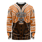 Custom Wests Tigers Long Sleeve Shirt TigerWarrior Polynesia Islander Rugby Mascot