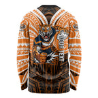 Custom Wests Tigers Long Sleeve Shirt TigerWarrior Polynesia Islander Rugby Mascot