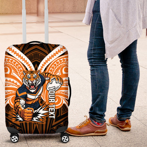 Custom Wests Tigers Luggage Cover TigerWarrior Polynesia Islander Rugby Mascot