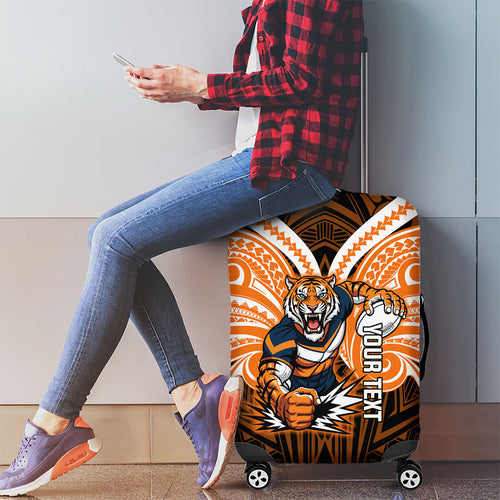Custom Wests Tigers Luggage Cover TigerWarrior Polynesia Islander Rugby Mascot