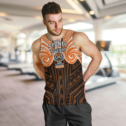 Custom Wests Tigers Men Tank Top TigerWarrior Polynesia Islander Rugby Mascot