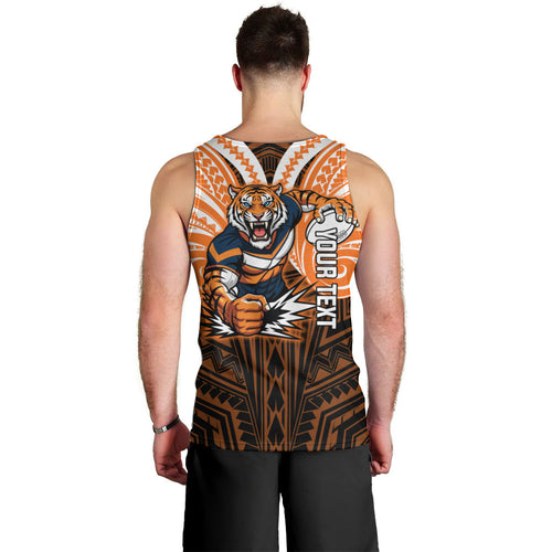 Custom Wests Tigers Men Tank Top TigerWarrior Polynesia Islander Rugby Mascot