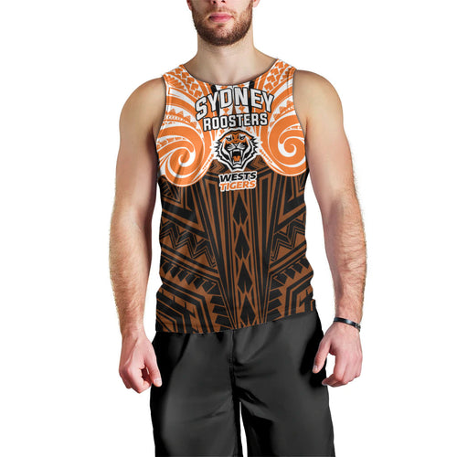 Custom Wests Tigers Men Tank Top TigerWarrior Polynesia Islander Rugby Mascot