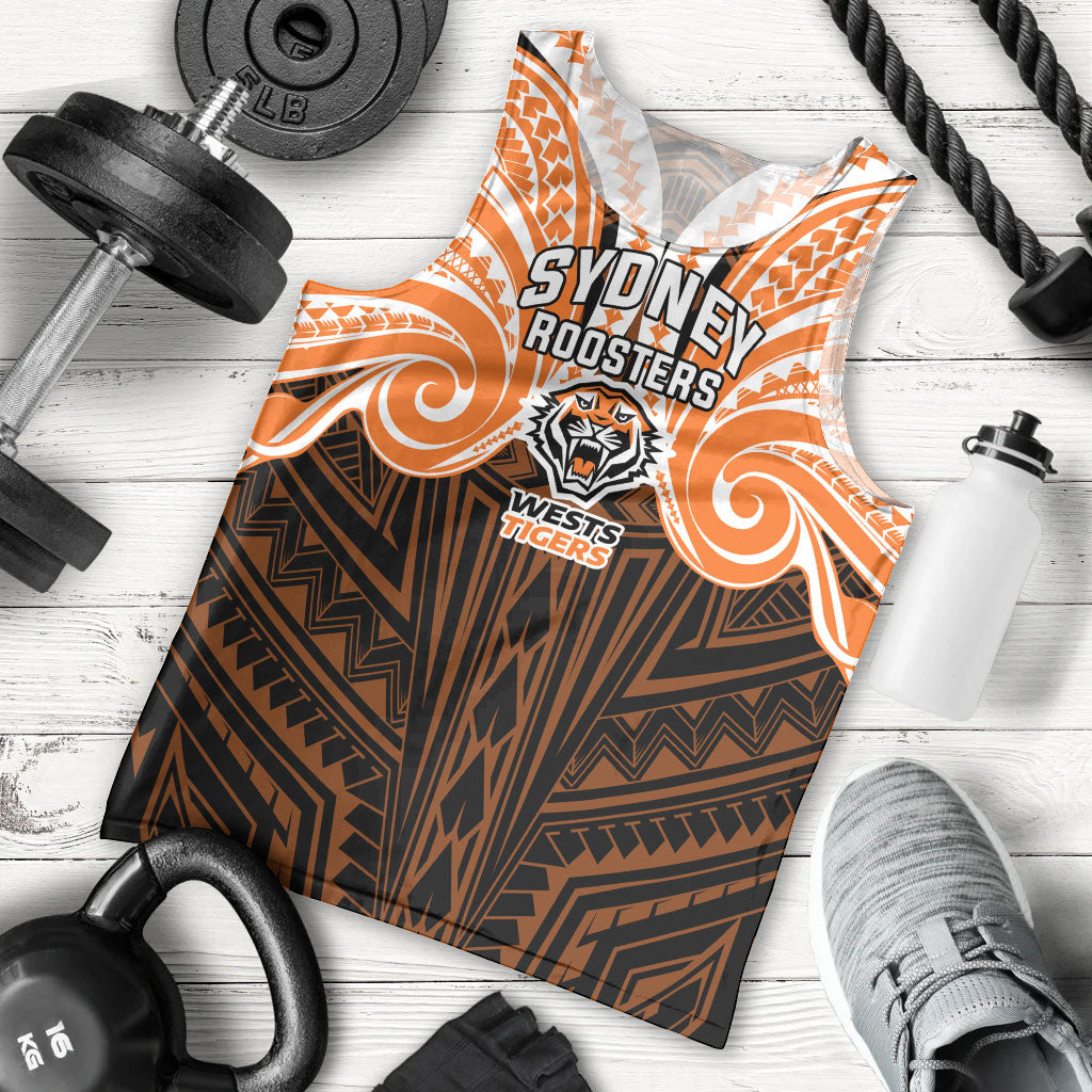 Custom Wests Tigers Men Tank Top TigerWarrior Polynesia Islander Rugby Mascot