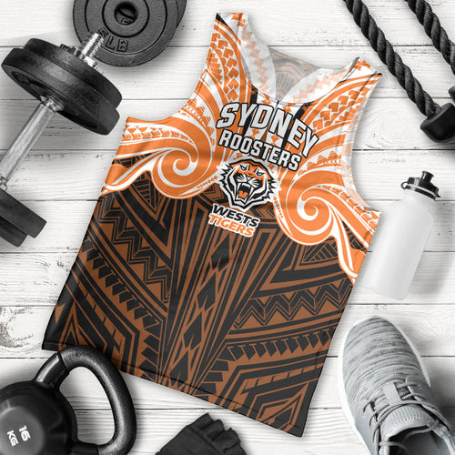 Custom Wests Tigers Men Tank Top TigerWarrior Polynesia Islander Rugby Mascot