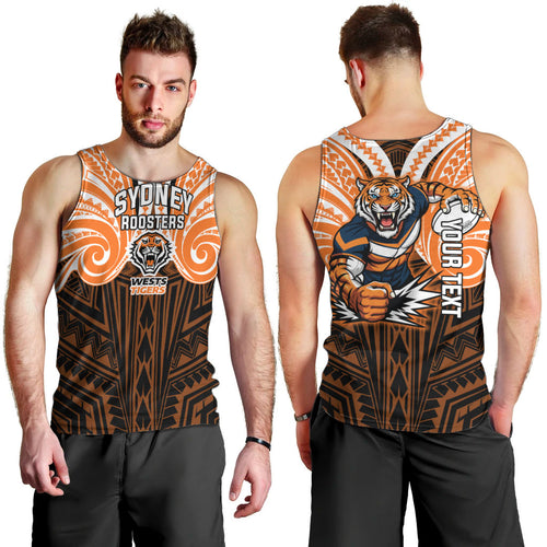 Custom Wests Tigers Men Tank Top TigerWarrior Polynesia Islander Rugby Mascot