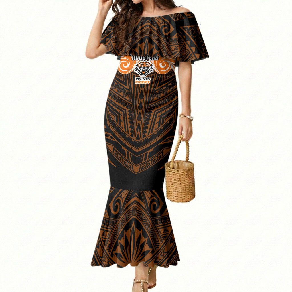 Custom Wests Tigers Mermaid Dress TigerWarrior Polynesia Islander Rugby Mascot