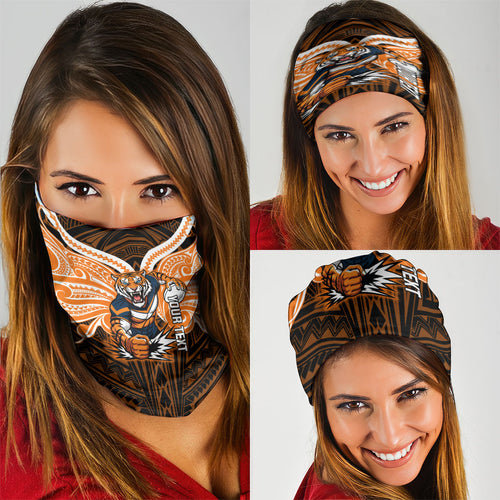 Custom Wests Tigers Neck Gaiter TigerWarrior Polynesia Islander Rugby Mascot