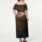 Custom Wests Tigers Off Shoulder Maxi Dress TigerWarrior Polynesia Islander Rugby Mascot