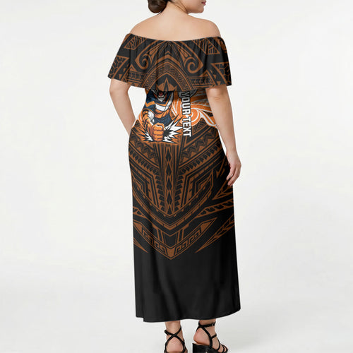 Custom Wests Tigers Off Shoulder Maxi Dress TigerWarrior Polynesia Islander Rugby Mascot