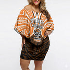 Custom Wests Tigers Off Shoulder Short Dress TigerWarrior Polynesia Islander Rugby Mascot