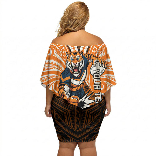 Custom Wests Tigers Off Shoulder Short Dress TigerWarrior Polynesia Islander Rugby Mascot