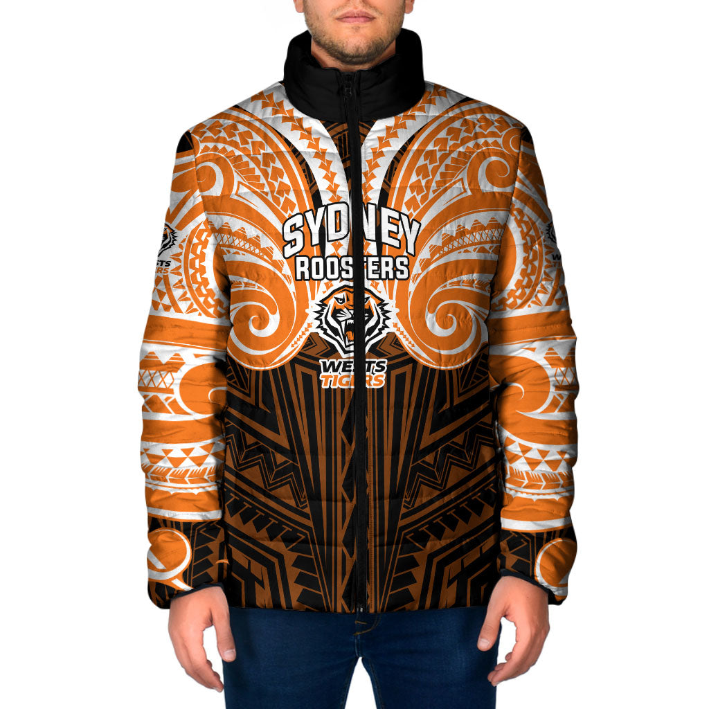 Custom Wests Tigers Padded Jacket TigerWarrior Polynesia Islander Rugby Mascot