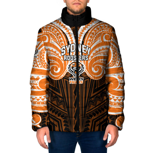 Custom Wests Tigers Padded Jacket TigerWarrior Polynesia Islander Rugby Mascot