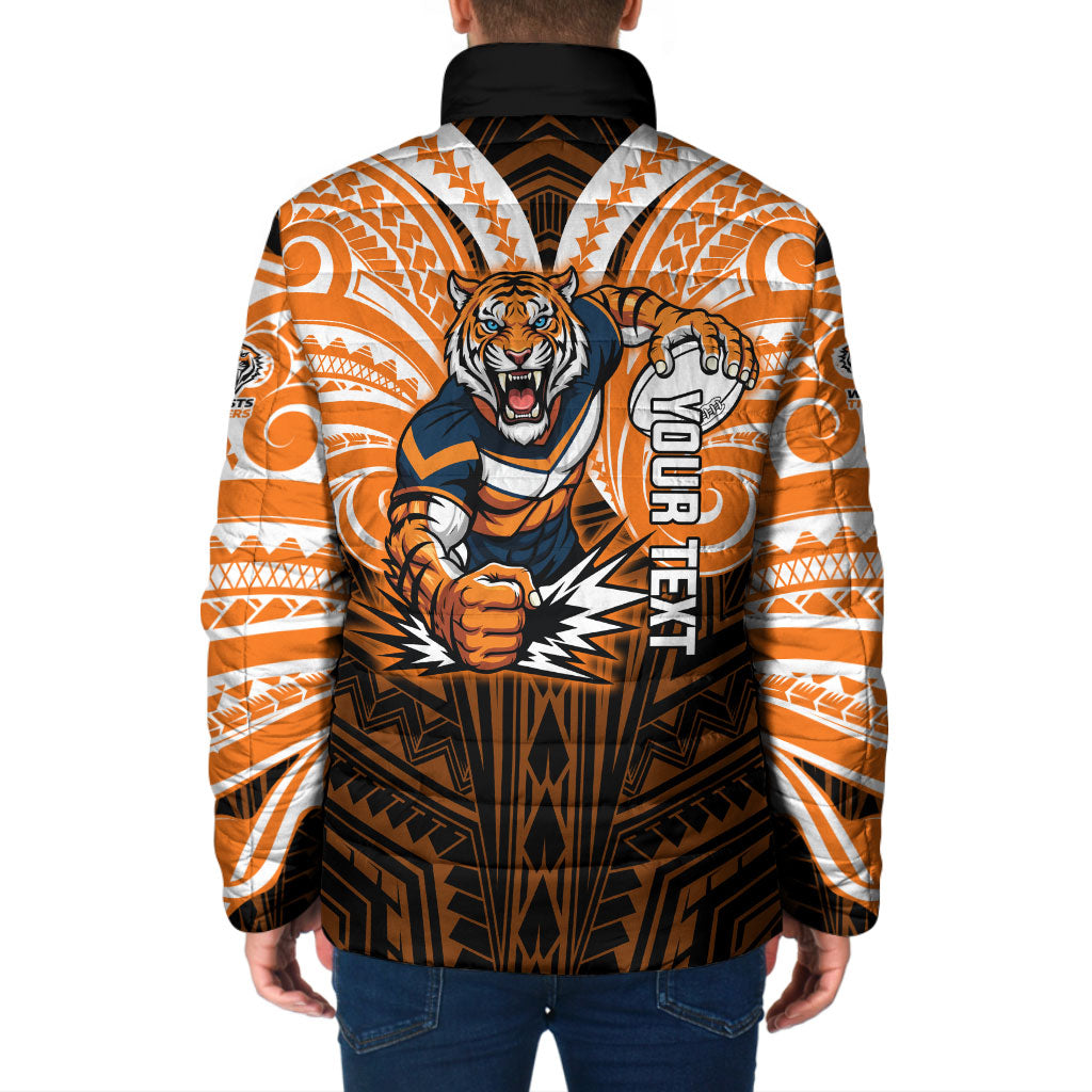 Custom Wests Tigers Padded Jacket TigerWarrior Polynesia Islander Rugby Mascot