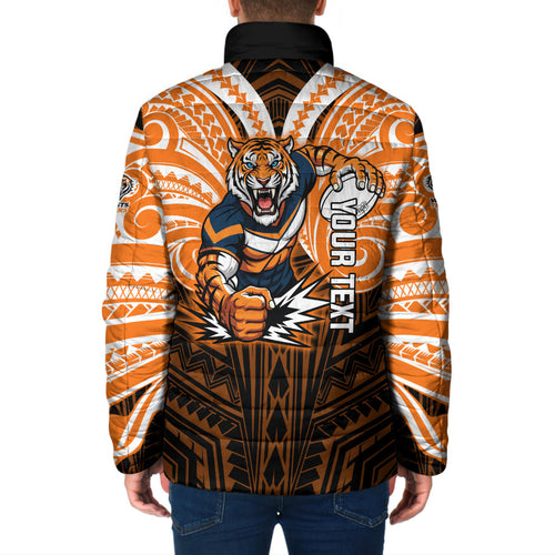 Custom Wests Tigers Padded Jacket TigerWarrior Polynesia Islander Rugby Mascot