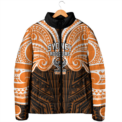 Custom Wests Tigers Padded Jacket TigerWarrior Polynesia Islander Rugby Mascot