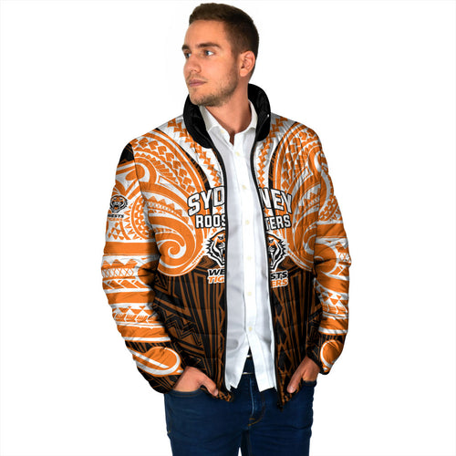 Custom Wests Tigers Padded Jacket TigerWarrior Polynesia Islander Rugby Mascot