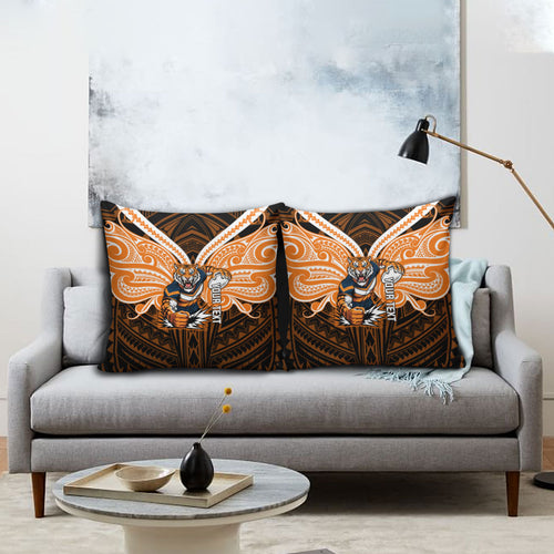 Custom Wests Tigers Pillow Cover TigerWarrior Polynesia Islander Rugby Mascot
