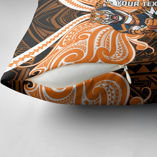 Custom Wests Tigers Pillow Cover TigerWarrior Polynesia Islander Rugby Mascot