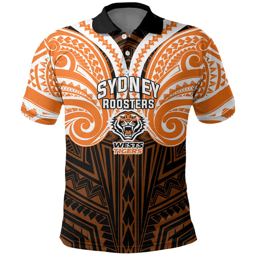 Custom Wests Tigers Polo Shirt TigerWarrior Polynesia Islander Rugby Mascot