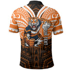 Custom Wests Tigers Polo Shirt TigerWarrior Polynesia Islander Rugby Mascot