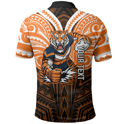 Custom Wests Tigers Polo Shirt TigerWarrior Polynesia Islander Rugby Mascot