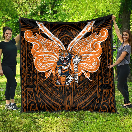 Custom Wests Tigers Quilt TigerWarrior Polynesia Islander Rugby Mascot