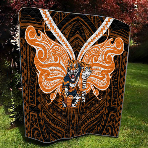 Custom Wests Tigers Quilt TigerWarrior Polynesia Islander Rugby Mascot