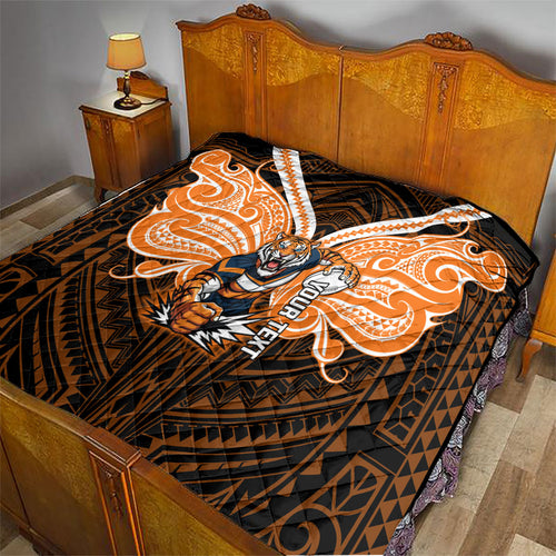 Custom Wests Tigers Quilt TigerWarrior Polynesia Islander Rugby Mascot