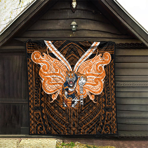 Custom Wests Tigers Quilt TigerWarrior Polynesia Islander Rugby Mascot